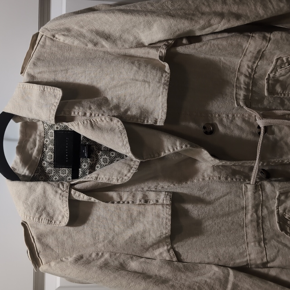 Khaki 3/4 sleeve linen blazer